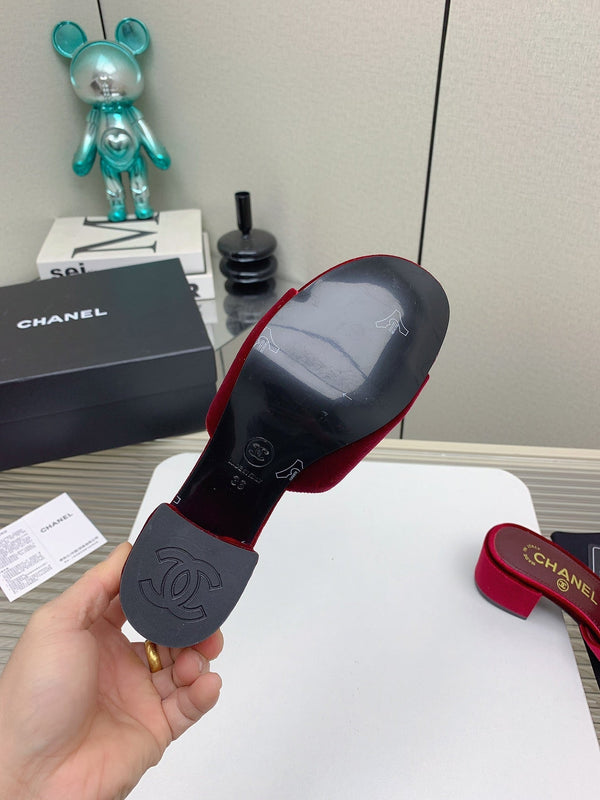 Sandali CC Mule 50m in velluto rosso scuro 148971