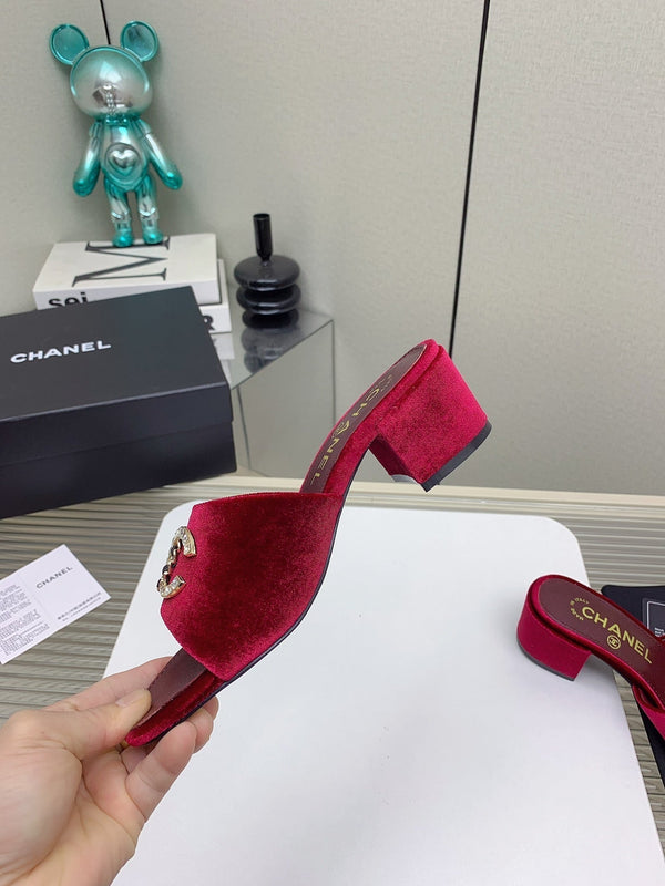 Sandali CC Mule 50m in velluto rosso scuro 148971