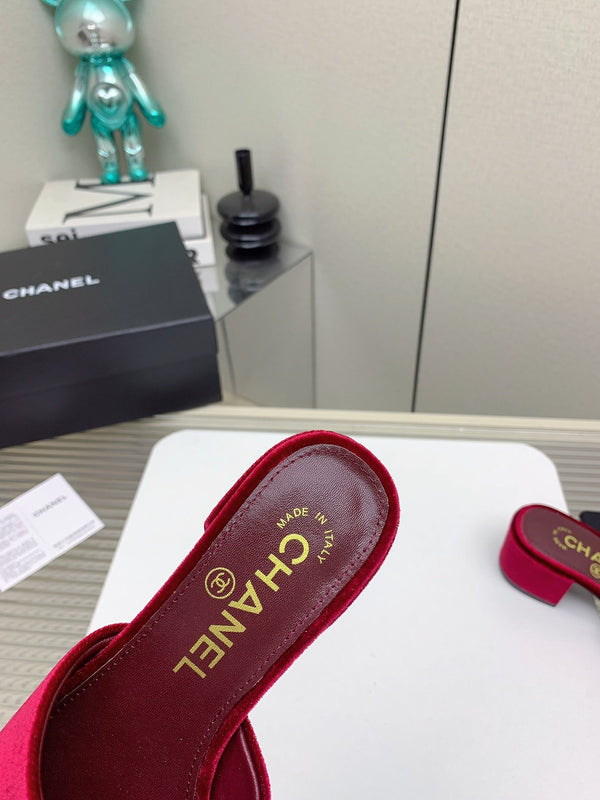 Sandali CC Mule 50m in velluto rosso scuro 148971