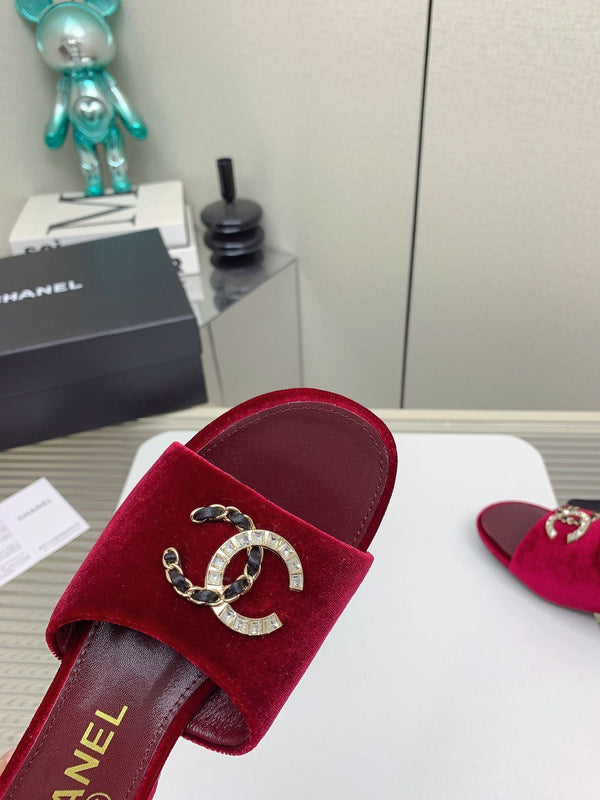 Sandali CC Mule 50m in velluto rosso scuro 148971