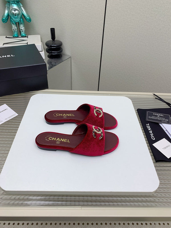 CC Slippers In Dark Red Velvet 148988