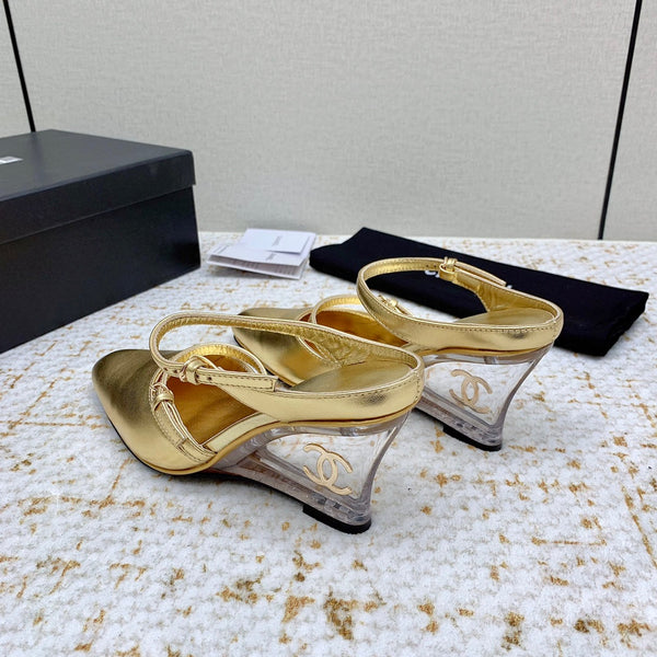 CC 26s Wedge Sandals 10cm Metallic Leather 163570