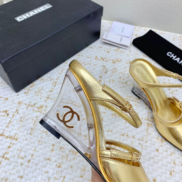 CC 26s Wedge Sandals 10cm Metallic Leather 163570
