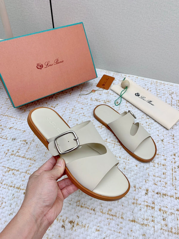 LP Men Sandals In Cream White Calfskin