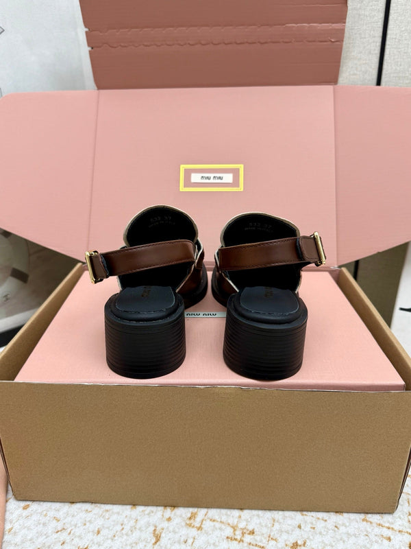 Miu Vintage-Effect Penny Slingback Brown Leather 791003