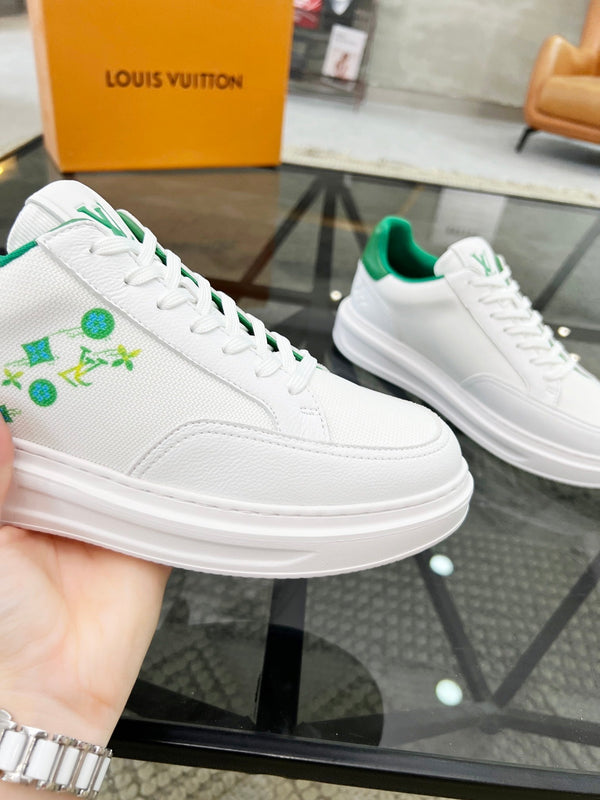 BEVERLY HILLS TRAINERS WHITE MIX COOL GREEN CALFSKIN AND MESH FABRIC