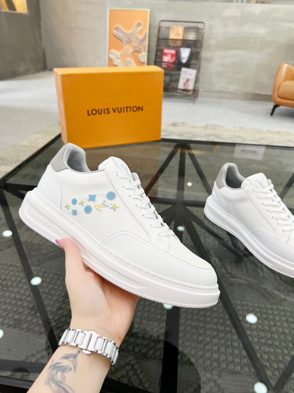 BEVERLY HILLS TRAINERS WHITE MIX GREY CALFSKIN AND MESH FABRIC