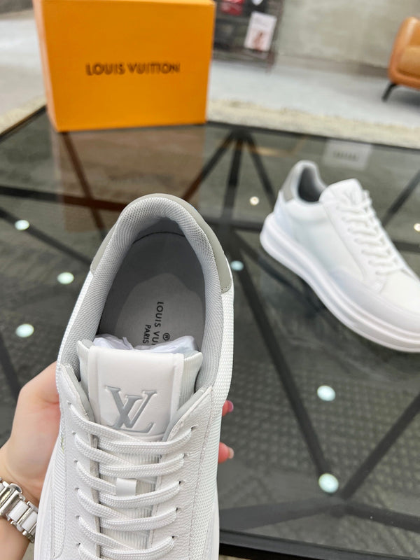 BEVERLY HILLS TRAINERS WHITE MIX GREY CALFSKIN AND MESH FABRIC