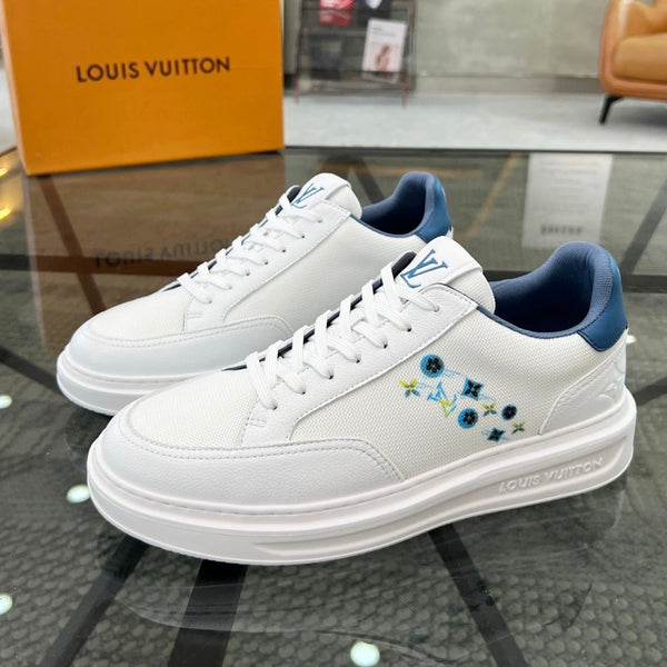 SCARPE DA ginnastica Beverly Hills bianche, tessuto misto denim blu in pelle di vitello e rete
