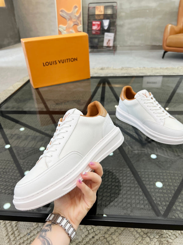 BEVERLY HILLS TRAINERS WHITE MIX BROWN CALFSKIN AND MESH FABRIC