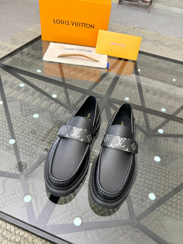 LV LOAFERS BLACK CALFSKIN WITH MONOGRAM STRAP