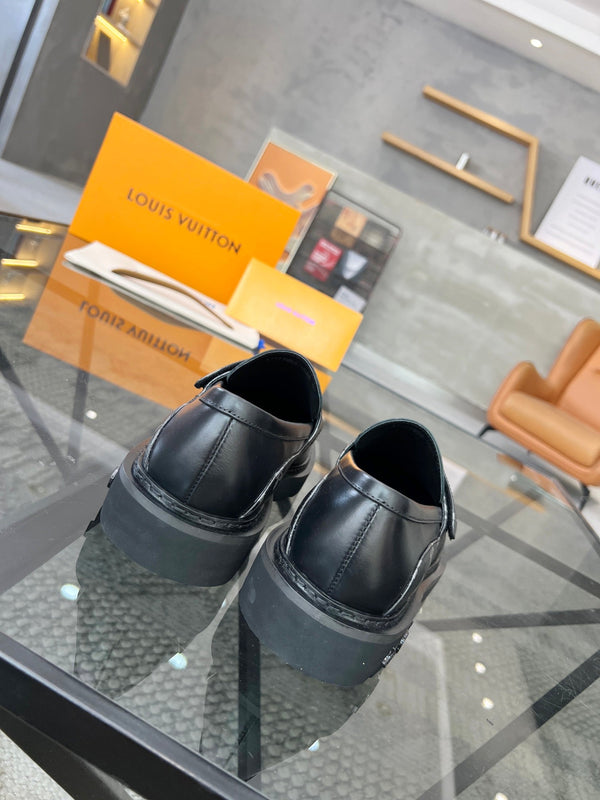 LV LOAFERS BLACK CALFSKIN WITH MONOGRAM STRAP