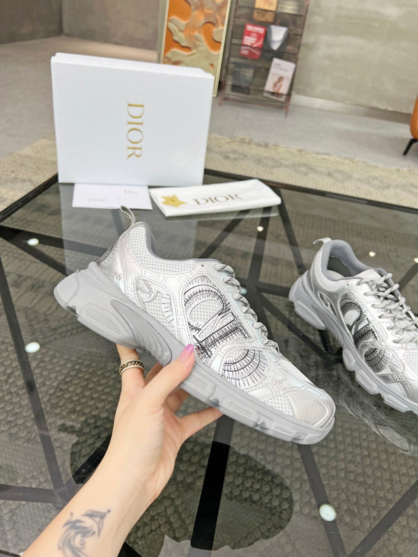 CD CHRONO SNEAKER WHITE AND SILVER MESH FABRIC