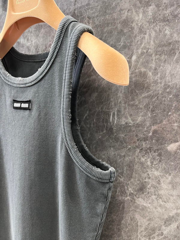 Miu Miu 25 Knitted Vest Skirt Gray Cotton