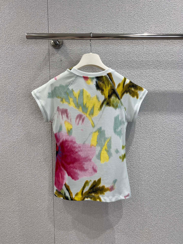 Loewe 25 Floral Ombré Crewneck Short-sleeved T-shirt Cotton Viscose 222659