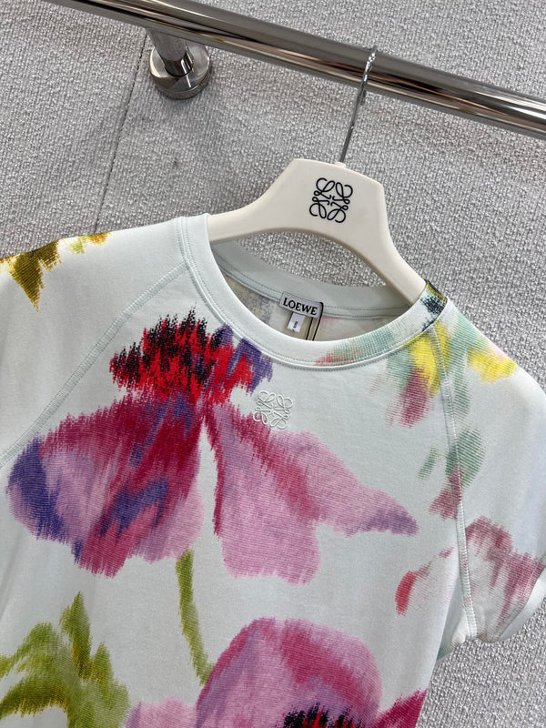 Loewe 25 Floral Ombré Crewneck Short-sleeved T-shirt Cotton Viscose 222659