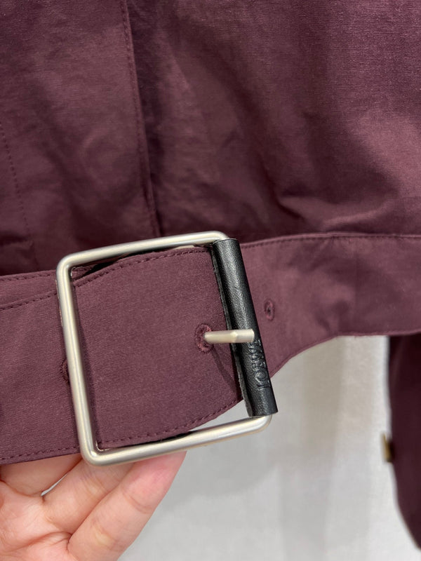 Loewe 25 Stand Collar Short Trench Coat Burgundy Red Cotton Nylon 224272