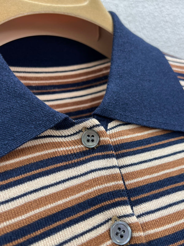 Polo Miumiu 2026 en maille rayée à manches longues Beige Marron Multicolore Laine 349007
