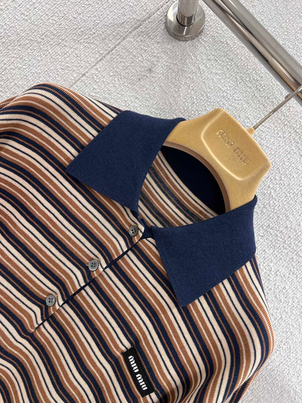 Polo Miumiu 2026 en maille rayée à manches longues Beige Marron Multicolore Laine 349007