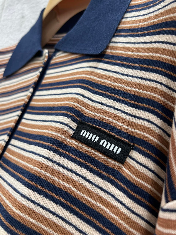 Polo Miumiu 2026 en maille rayée à manches longues Beige Marron Multicolore Laine 349007