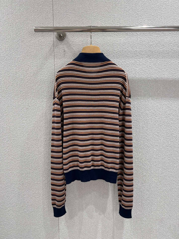 Polo Miumiu 2026 en maille rayée à manches longues Beige Marron Multicolore Laine 349007