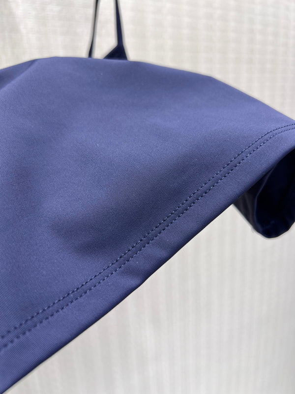 Miu Stretch Jersey Top Navy Blue Nylon 394259