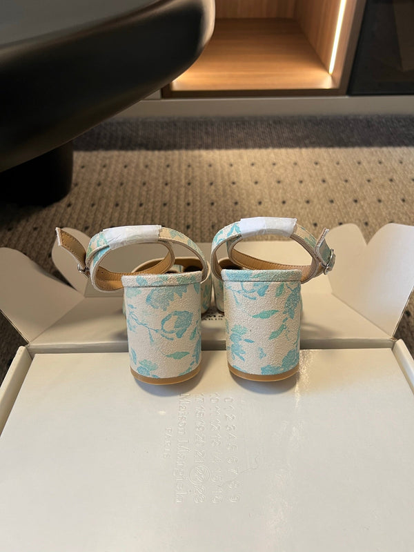 MM Tabi Slingback Blue Floral Print Suede 803541