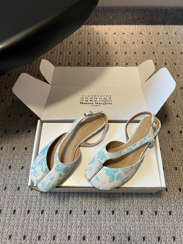 MM Tabi Slingback Blue Floral Print Suede 803542