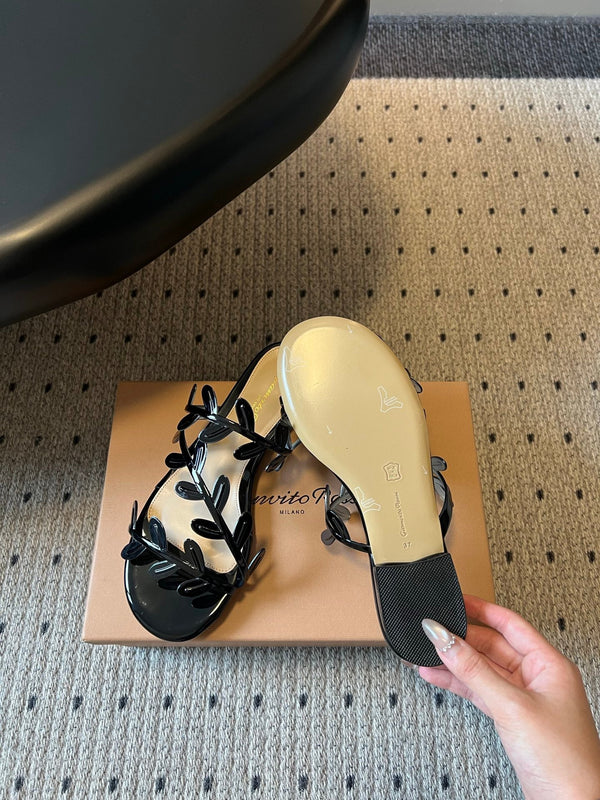Gianvito Rossi Flavia Flat Sandals Black Sheepskin 803763