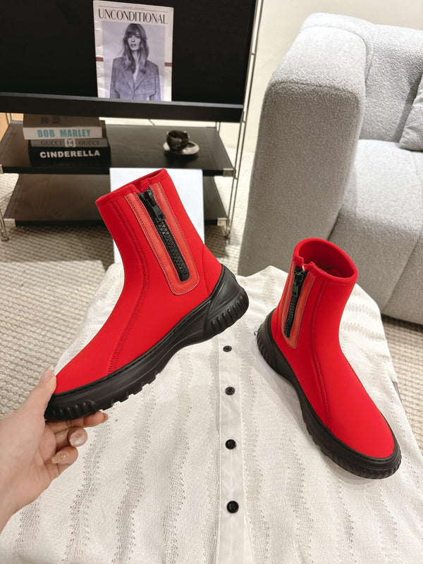 CD Ankle Boots Bright Red Elastic Fabric