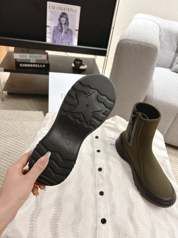 CD Ankle Boots Brown Moss Green Elastic Fabric