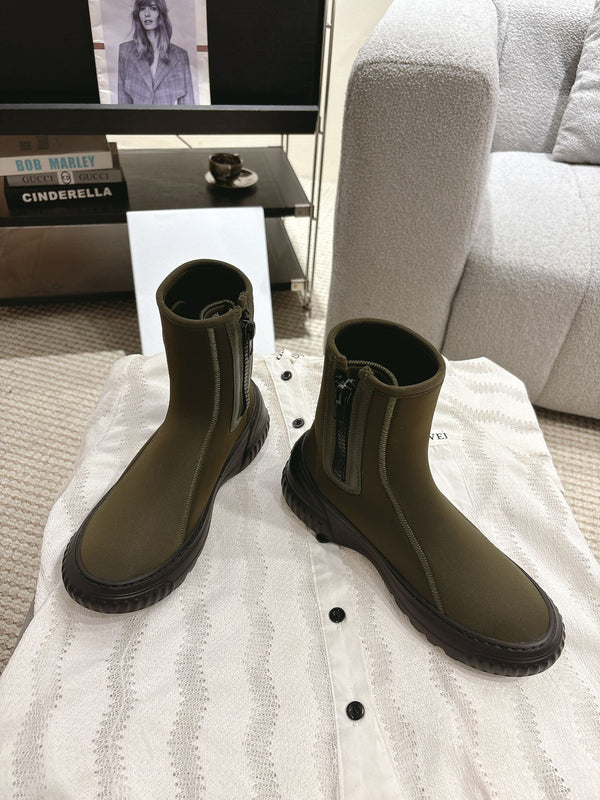 CD Ankle Boots Brown Moss Green Elastic Fabric
