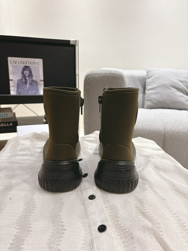 CD Ankle Boots Brown Moss Green Elastic Fabric