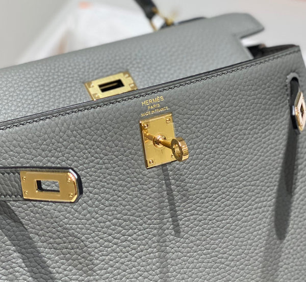 HM KELLY 25CM GRAY TOGO GOLD HARDWARE
