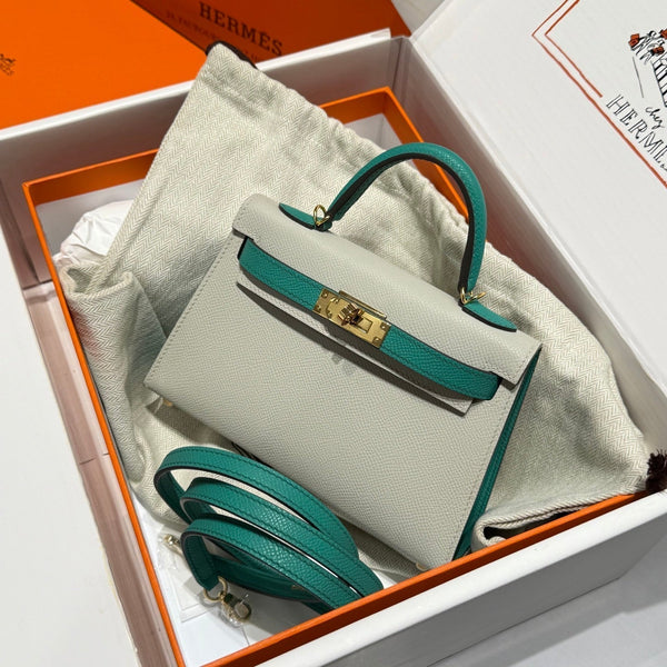 HM Mini Kelly 19 Grigio Perla Epsom 243140