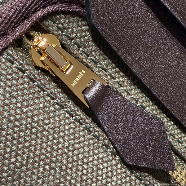 HM Mini Herbag Gold Buckle 20 Army Green Canvas and Hunter Cowhide 243360