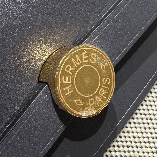 HM Mini Herbag Gold Buckle 20 Beige Grey Canvas and Hunter Cowhide 243285