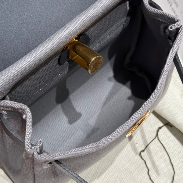 HM Mini Herbag Gold Buckle 20 Gray Canvas and Hunter Cowhide 243270