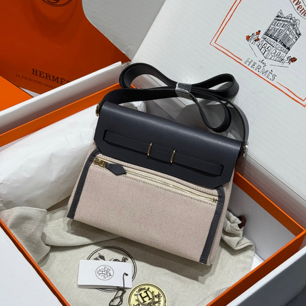 HM Mini Herbag Gold Buckle 20 Cream Canvas and Hunter Cowhide 243275