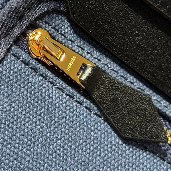 HM Mini Herbag Gold Buckle 20 Navy Blue Canvas and Hunter Cowhide 243255