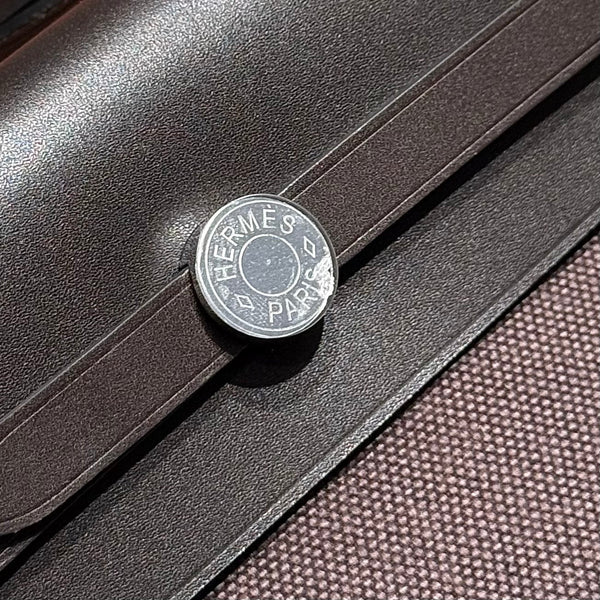 HM Mini Herbag Silver Buckle 20 Dark Brown Canvas and Hunter Cowhide 243305