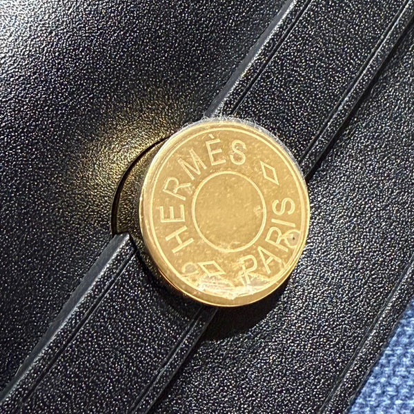 HM Mini Herbag Gold Buckle 20 Navy Blue Canvas and Hunter Cowhide 243255
