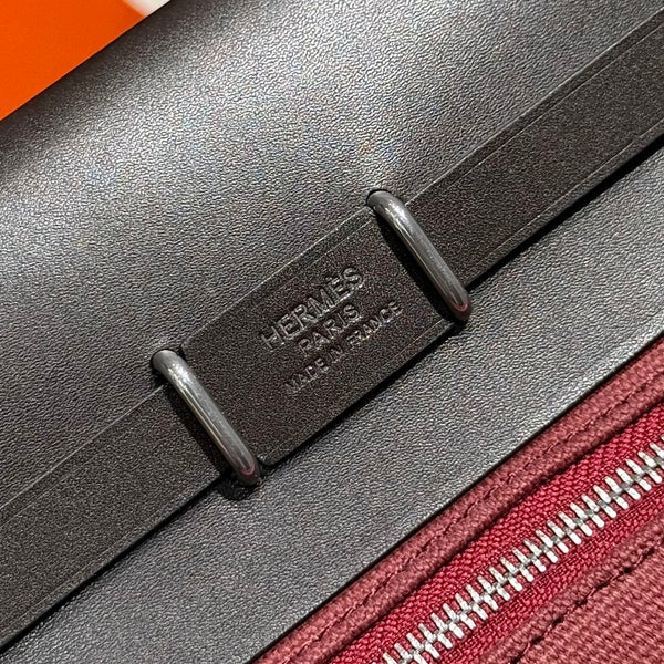 HM Mini Herbag Silver Buckle 20 Burgundy Canvas and Hunter Cowhide 243250