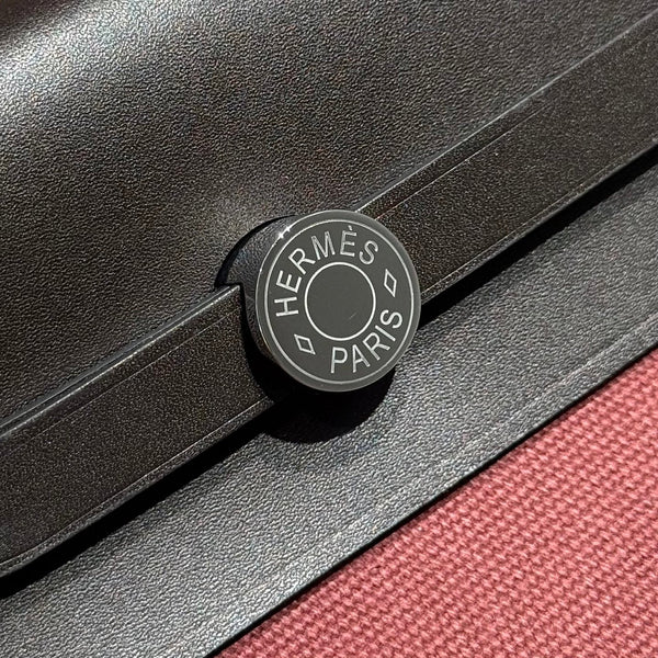 HM Mini Herbag Silver Buckle 20 Burgundy Canvas and Hunter Cowhide 243250