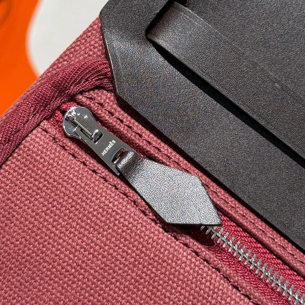 HM Mini Herbag Silver Buckle 20 Burgundy Canvas and Hunter Cowhide 243250