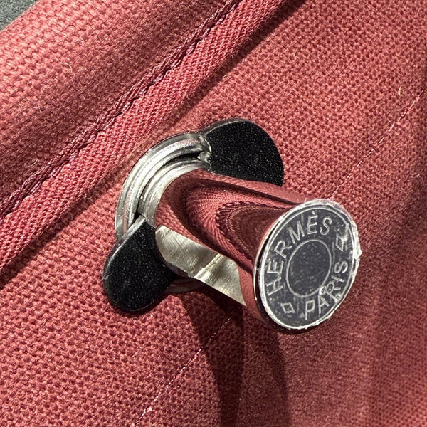 HM Mini Herbag Silver Buckle 20 Burgundy Canvas and Hunter Cowhide 243370