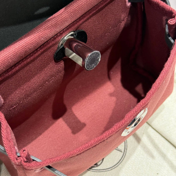 HM Mini Herbag Silver Buckle 20 Burgundy Canvas and Hunter Cowhide 243370