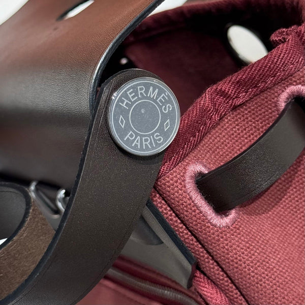 HM Mini Herbag Silver Buckle 20 Burgundy Canvas and Hunter Cowhide 243250