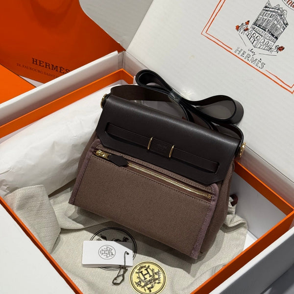 HM Mini Herbag Gold Buckle 20 Coffee Canvas and Hunter Cowhide 243300