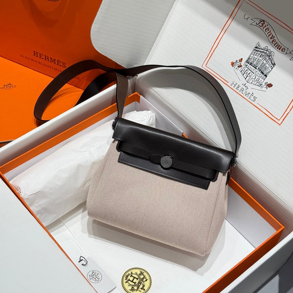 HM Mini Herbag Silver Buckle 20 Beige Canvas e pelle bovina Hunter 243241